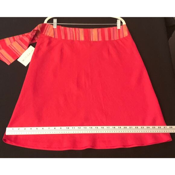 Willi Smith Womens 100% Linen A-Line Side Zip & Tie Red Skirt Size 14 - Picture 8 of 10